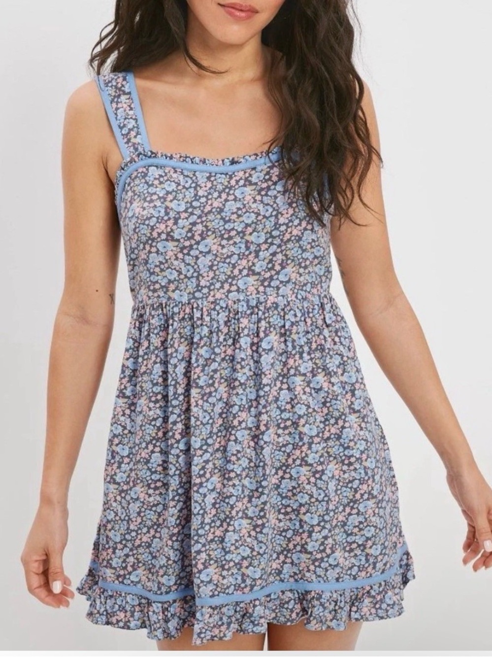 American Eagle Outfitters Blue Floral Mini Dress